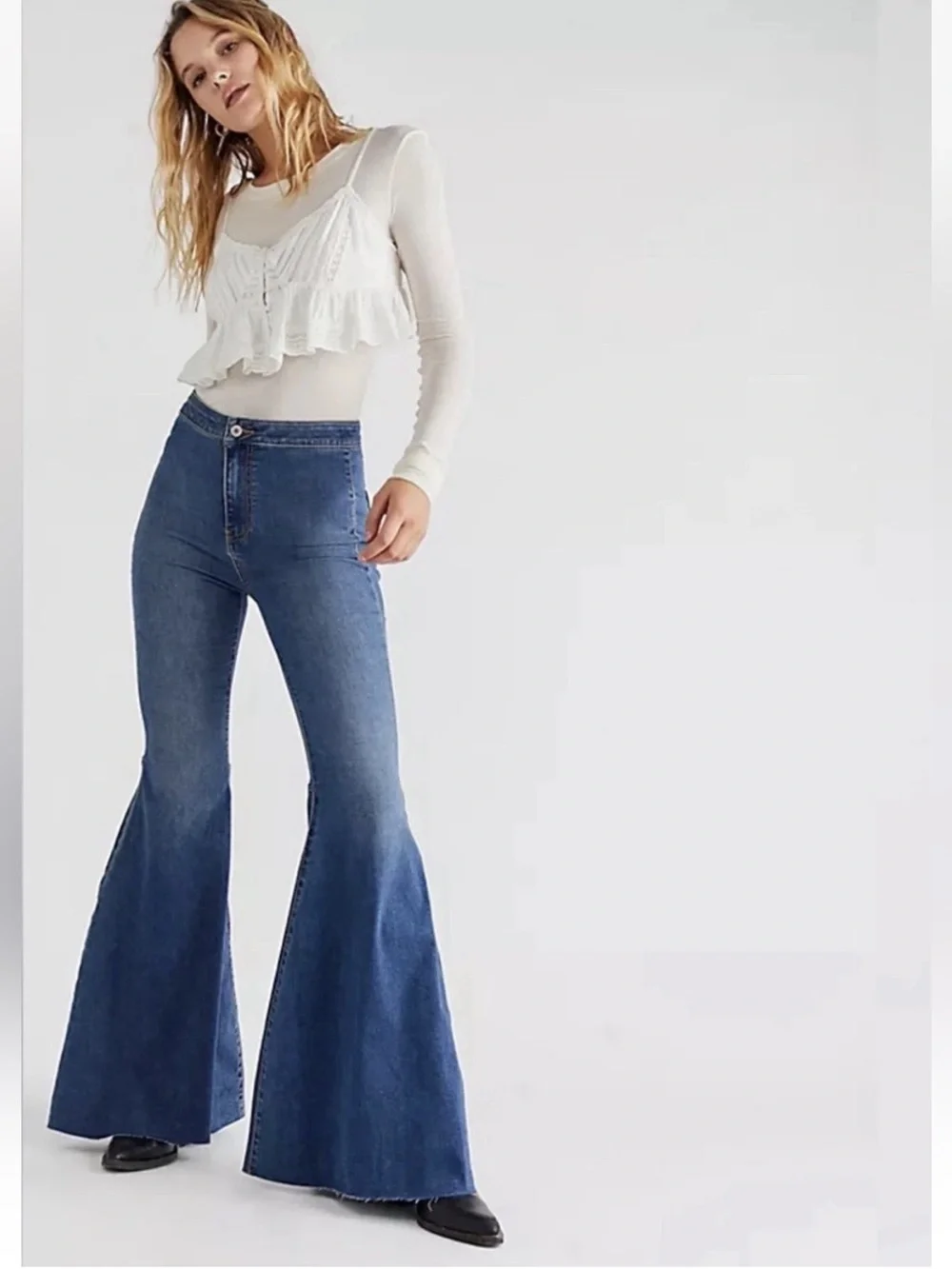 Free People Just Float On Flare High Rise Super Flare Jeans 26 Bell Bottom   F